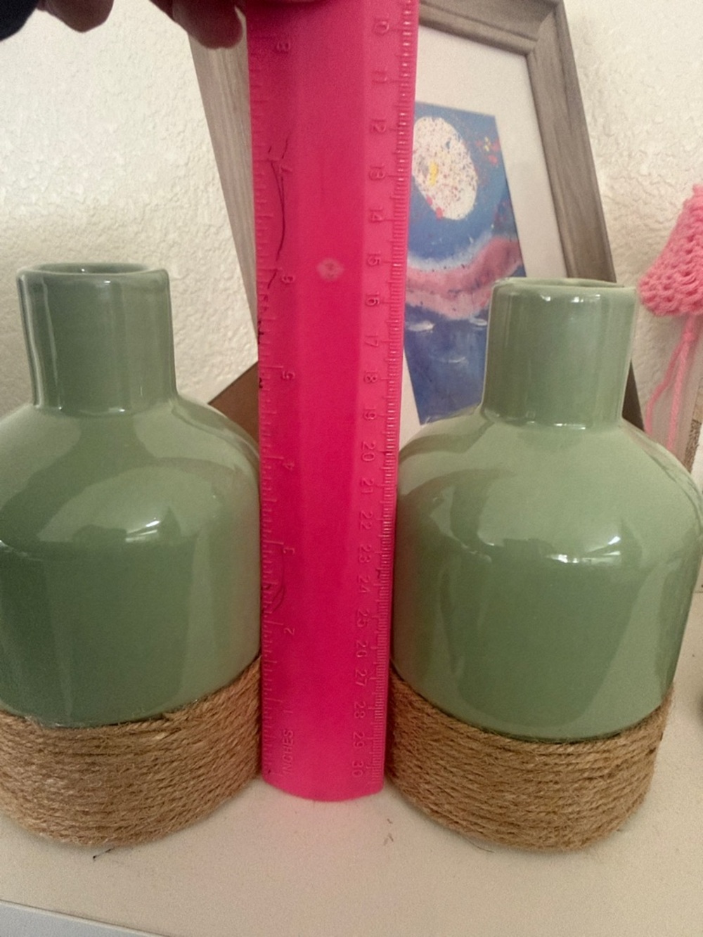 2 for $5 — Green Ceramic Rope-Wrapped Vase (Set of 2) - Unbranded